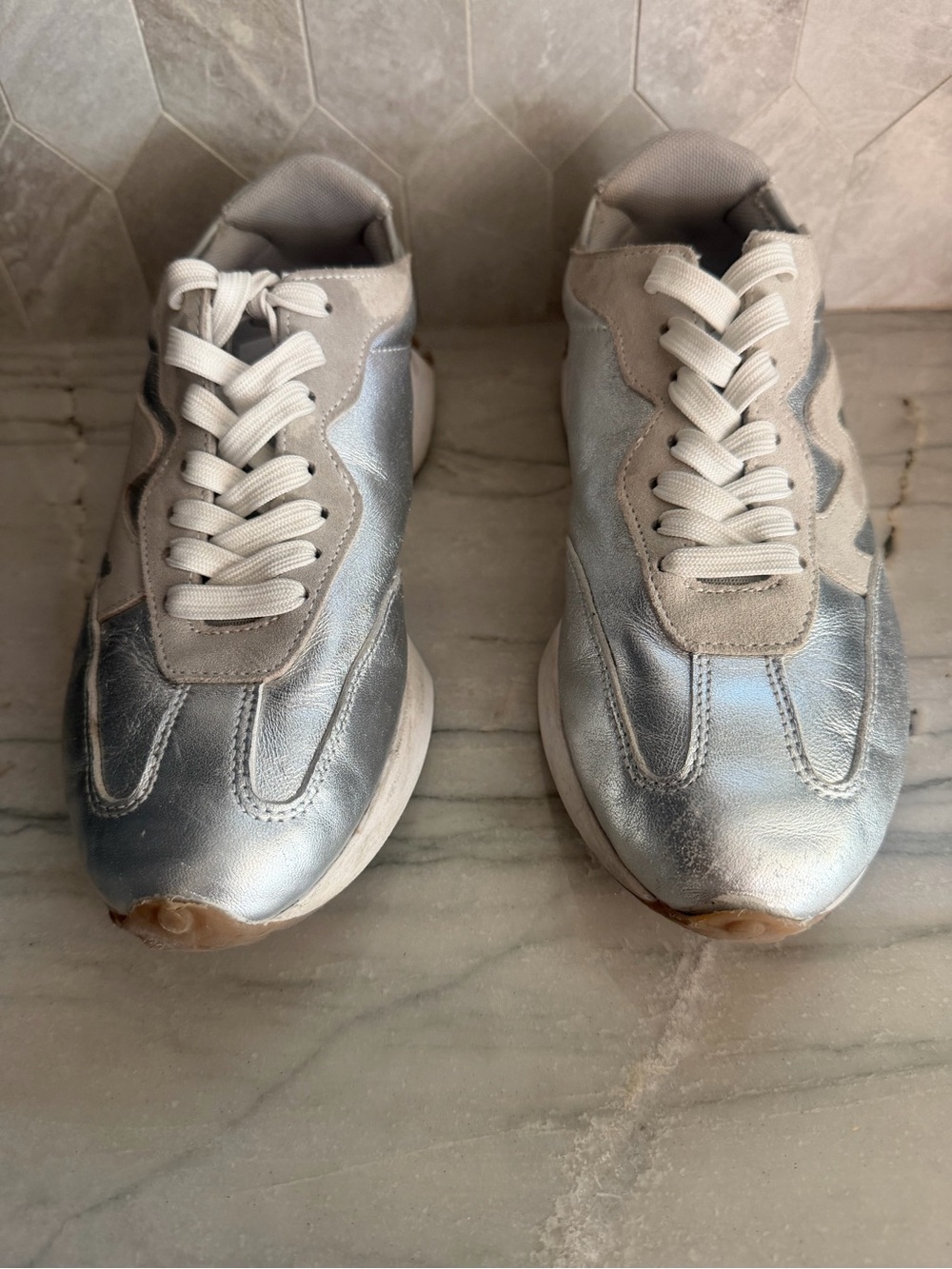 Steve Madden Metallic Silver Women's Lace-Up Sneakers